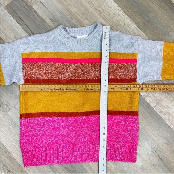 Lou & Grey for Loft Multi Stripe Chunky Knit Sweater Gray Yellow Pink Small - Picture 12 of 13